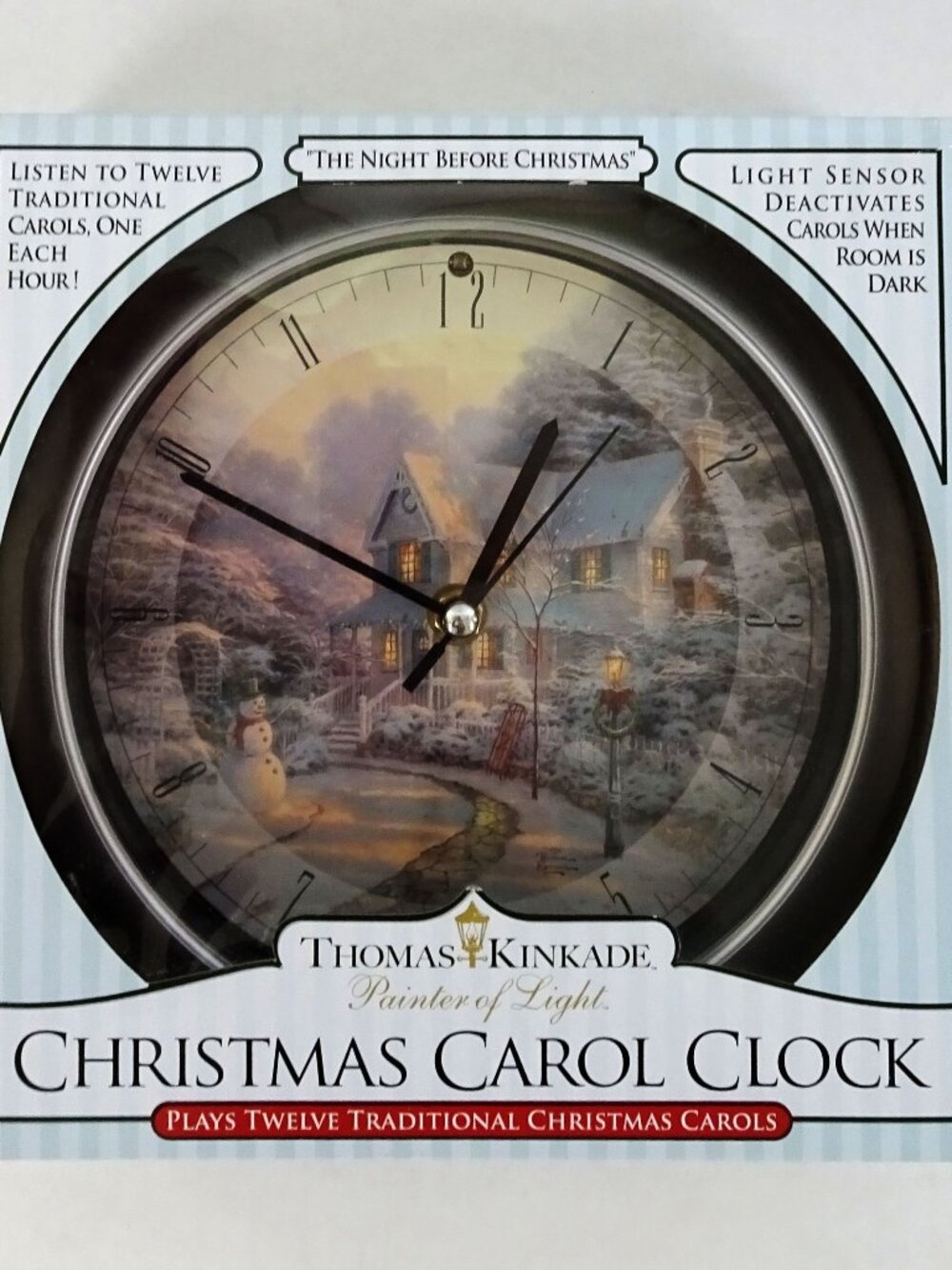Thomas Kinkade Painter of Light Christmas Carol Wall Clock Musical Vintage 2004